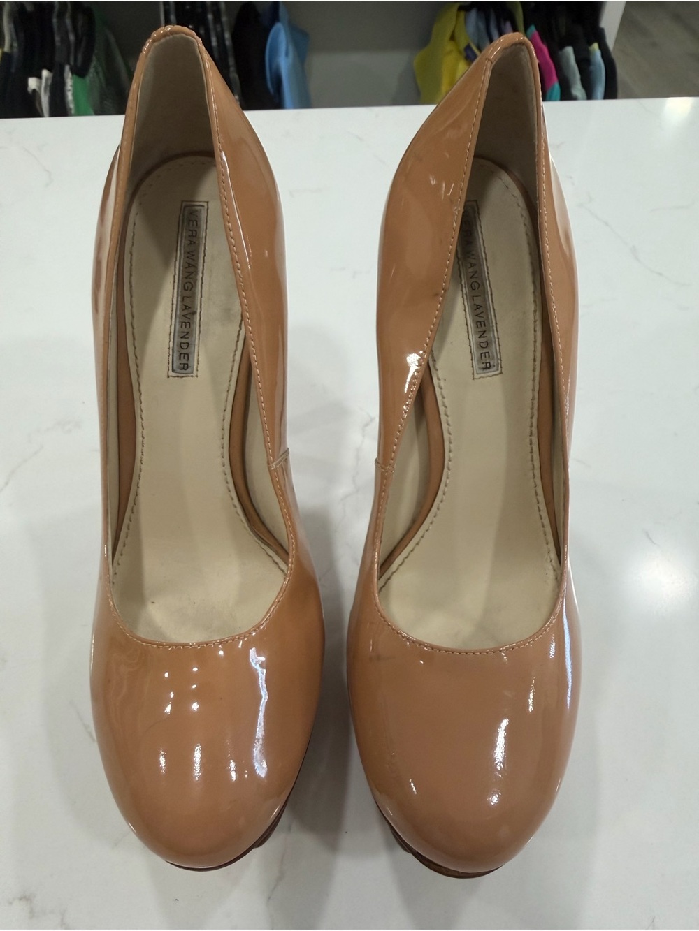 Vera Wang Lavender Label Nude Patent Round-Toe Pumps